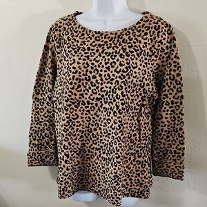 Cynthia Rowley Leopard Print Scoop Neck Top - Tan & Black